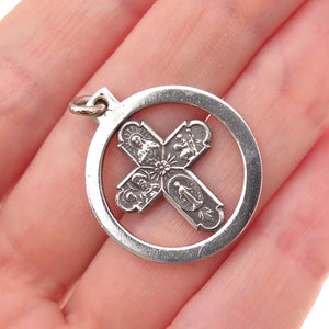 925 Sterling Silver Antique Art Deco 4-Way Cross Religious Charm Pendant