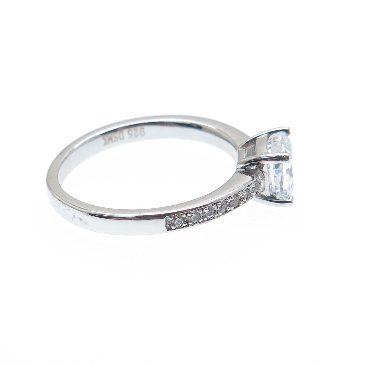 DSMK 925 Sterling Silver Cushion & Round-Cut C Z Engagement Ring Size 6.25