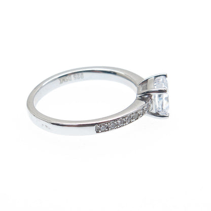 DSMK 925 Sterling Silver Cushion & Round-Cut C Z Engagement Ring Size 6.25