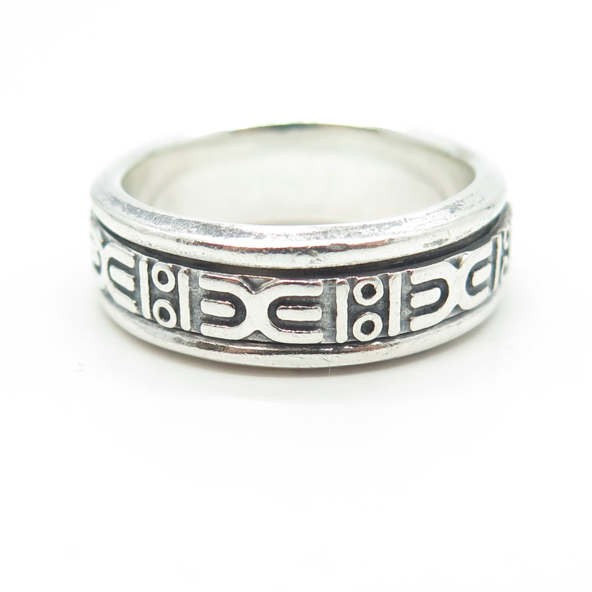 925 Sterling Silver Vintage Mexico Tribal Band Ring Size 11.25