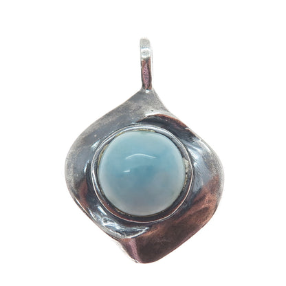 925 Sterling Silver Vintage Real Larimar Modernist Oxidized Pendant