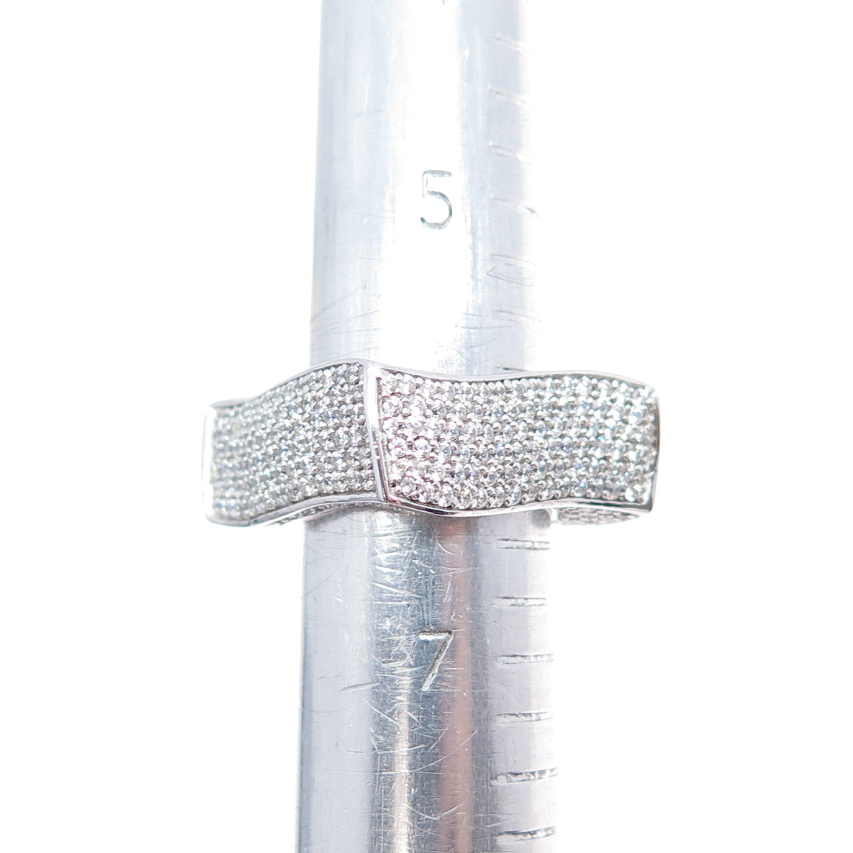 925 Sterling Silver Round-Cut C Z Wavy Statement Ring Size 6.25