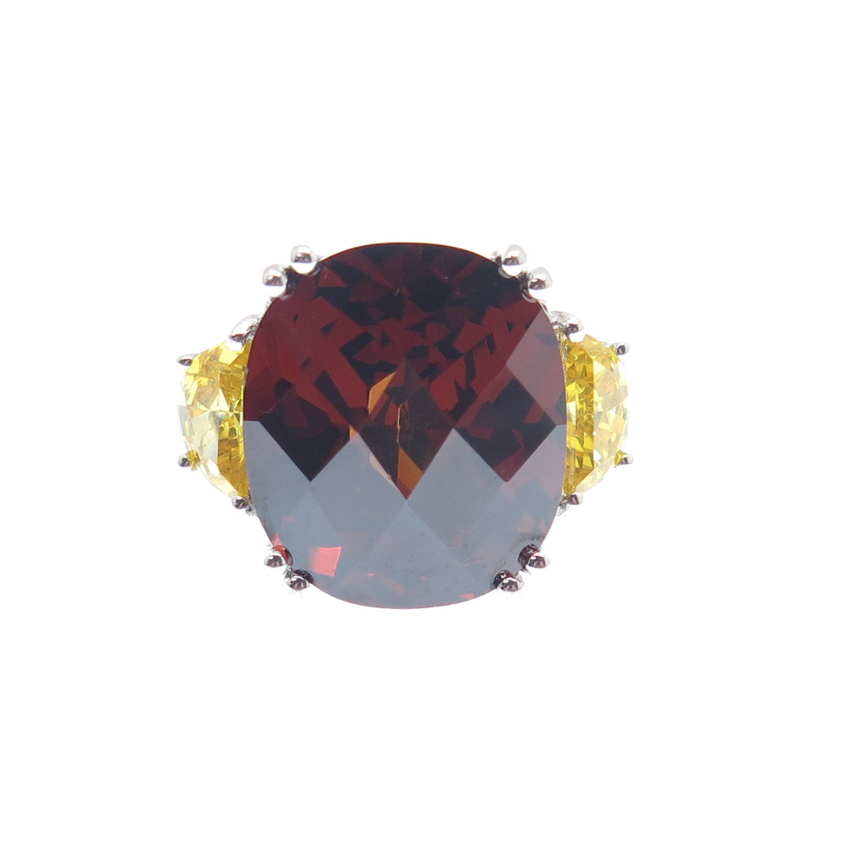 925 Sterling Silver ADI Red & Canary Multi-Cut C Z Ring Size 7.25
