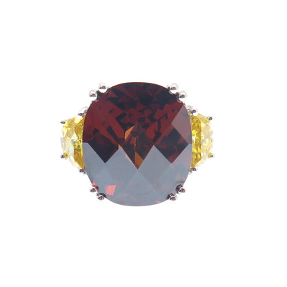925 Sterling Silver ADI Red & Canary Multi-Cut C Z Ring Size 7.25
