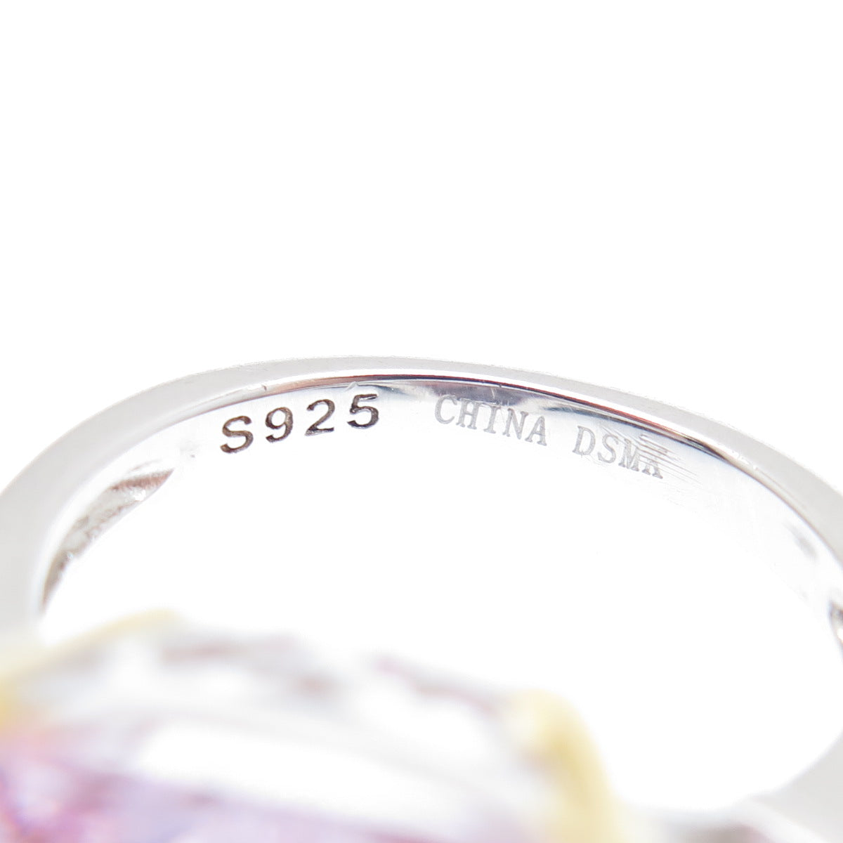 DSMK 925 Sterling Silver 2-Tone White & Pink Multi-Cut C Z Ring Size 6