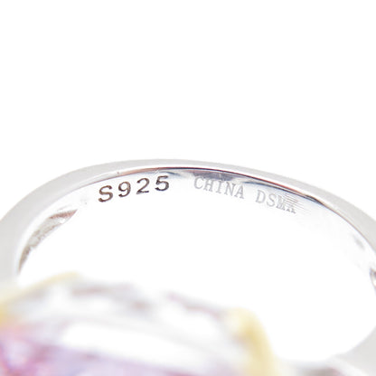 DSMK 925 Sterling Silver 2-Tone White & Pink Multi-Cut C Z Ring Size 6