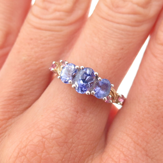 Chuck Clemency 925 Sterling Silver 2-Tone Real Tanzanite Amethyst Ring Size 8.25