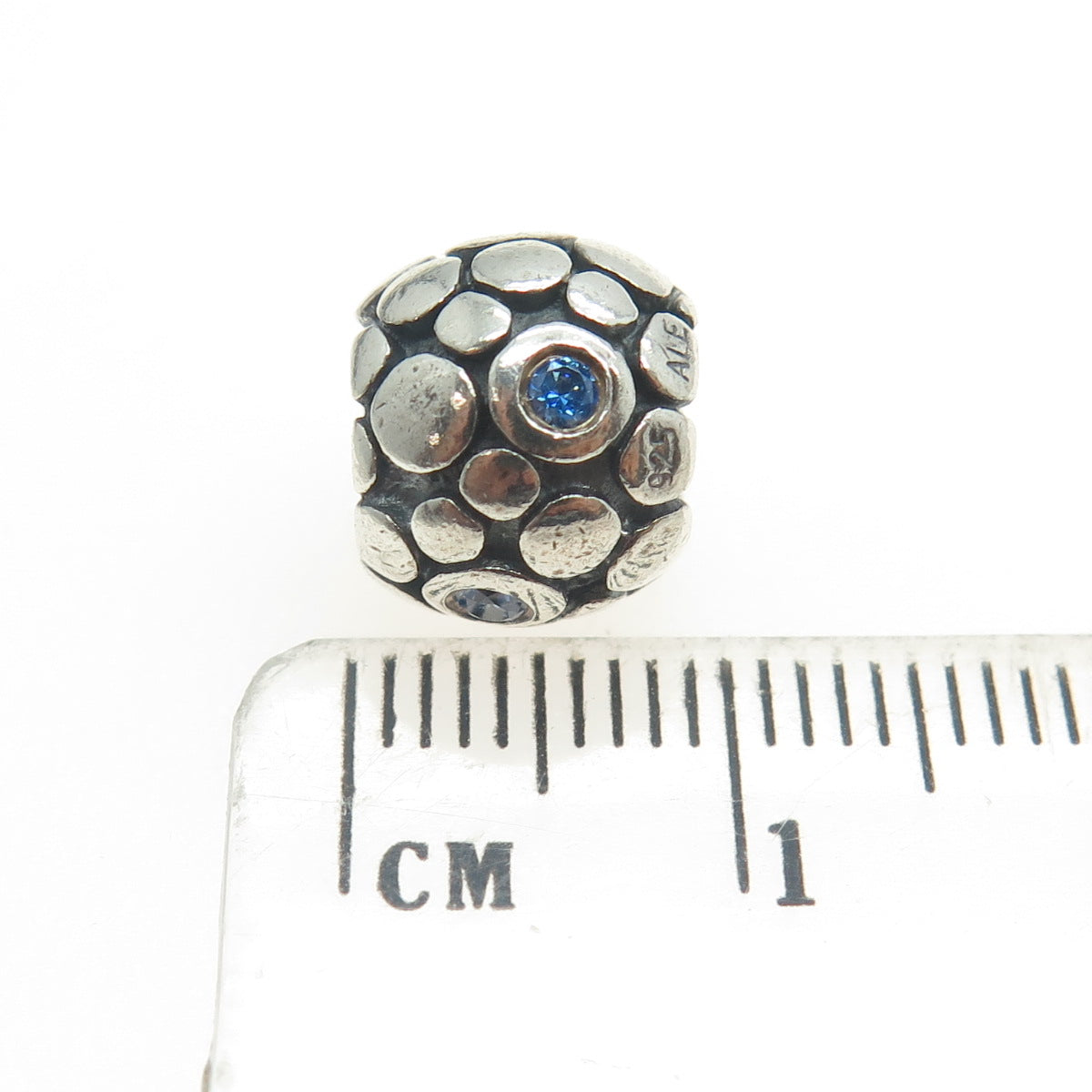 PANDORA 925 Sterling Silver Round-Cut Blue C Z Bubble Bead Charm