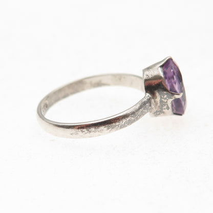 925 Sterling Silver Vintage Real Oval-Cut Amethyst Oxidized Ring Size 8.5