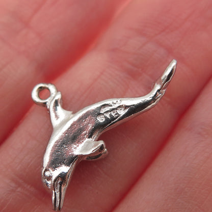 925 Sterling Silver Vintage Friendly Dolphin 3D Mini Charm Pendant