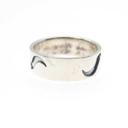 925 Sterling Silver Vintage All Around Wavy Oxidized Band Ring Size 8
