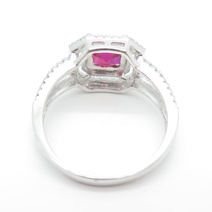 925 Sterling Silver Lab-Created Ruby & C Z Ring Size 9