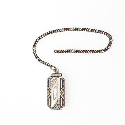 925 Sterling Silver 2-Tone Antique Art Deco Enamel Belt Loop Pocket Watch Chain