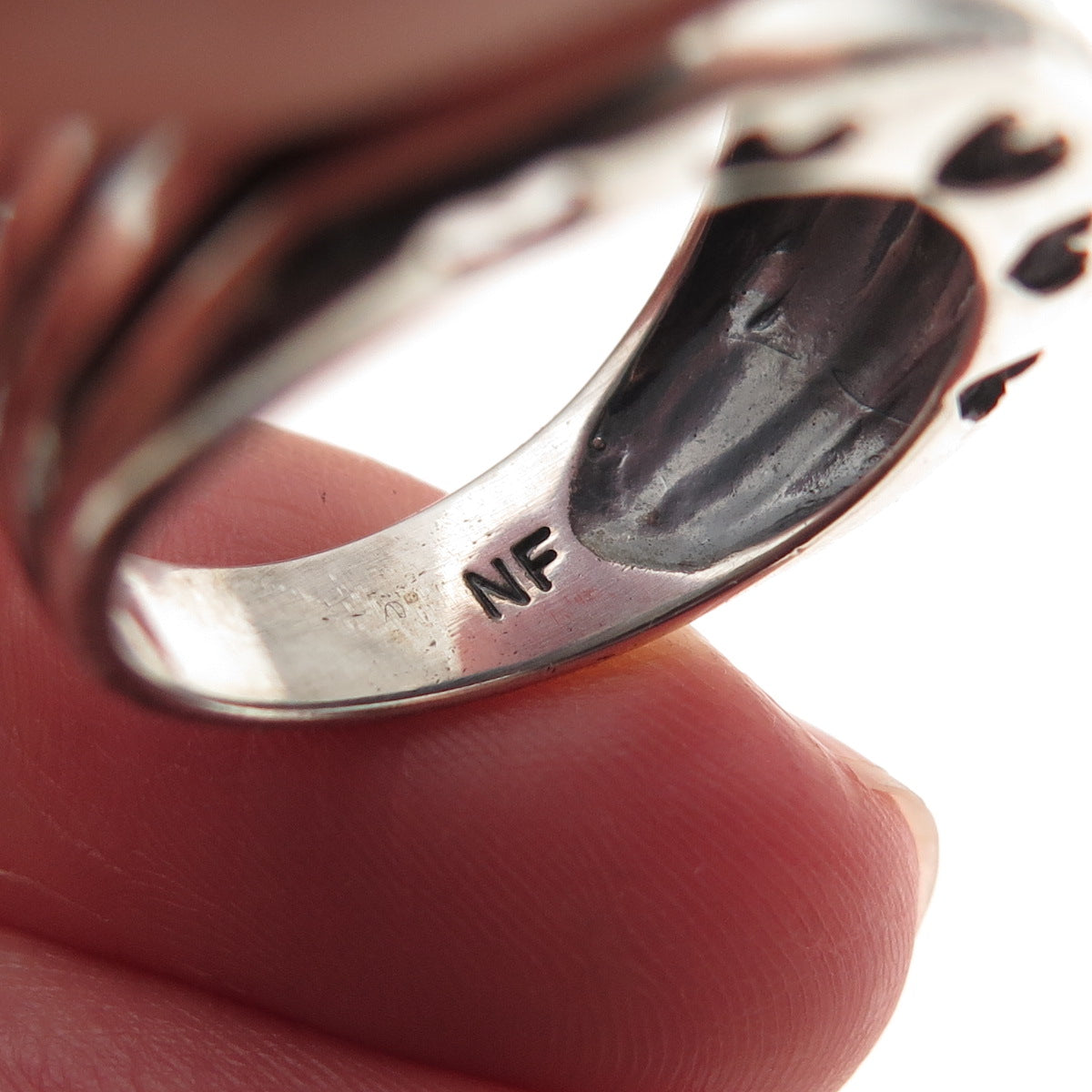 Chapal Zenray 925 Sterling Vintage Modernist Heart & Ribbed Oxidized Ring Size 8