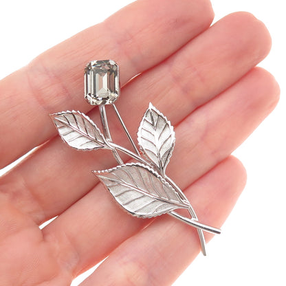Van Dell 925 Sterling Silver Vintage Rhinestone Floral Pin Brooch