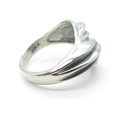 925 Sterling Silver Vintage Modernist Ribbed Ring Size 8.25