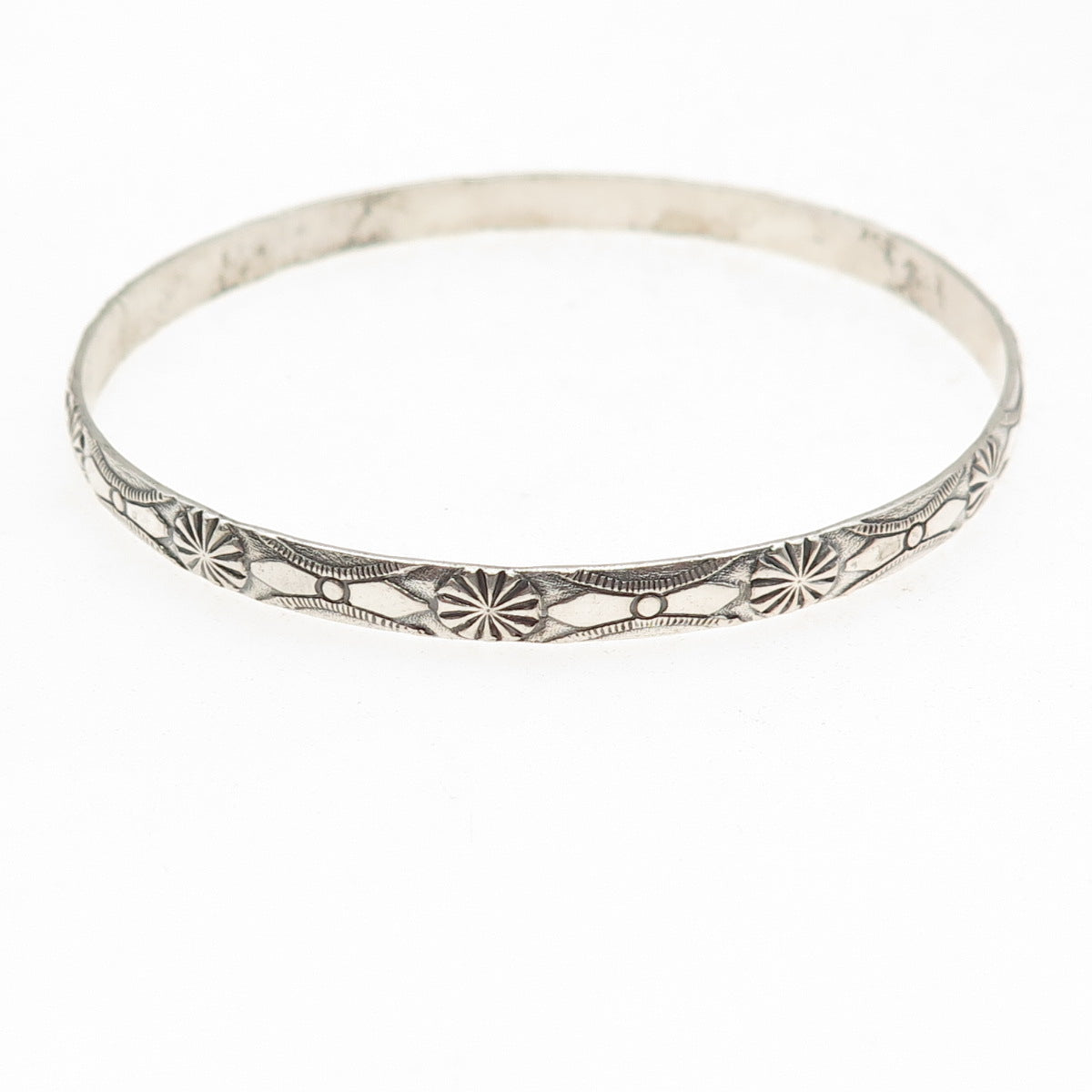 Beau 925 Sterling Silver Antique Art Deco Floral Oxidized Bangle Bracelet 8"