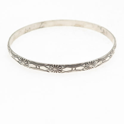 Beau 925 Sterling Silver Antique Art Deco Floral Oxidized Bangle Bracelet 8"