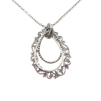 OR PAZ PZ 925 Sterling Silver Vintage Floral Teardrop Cable Chain Necklace 16"