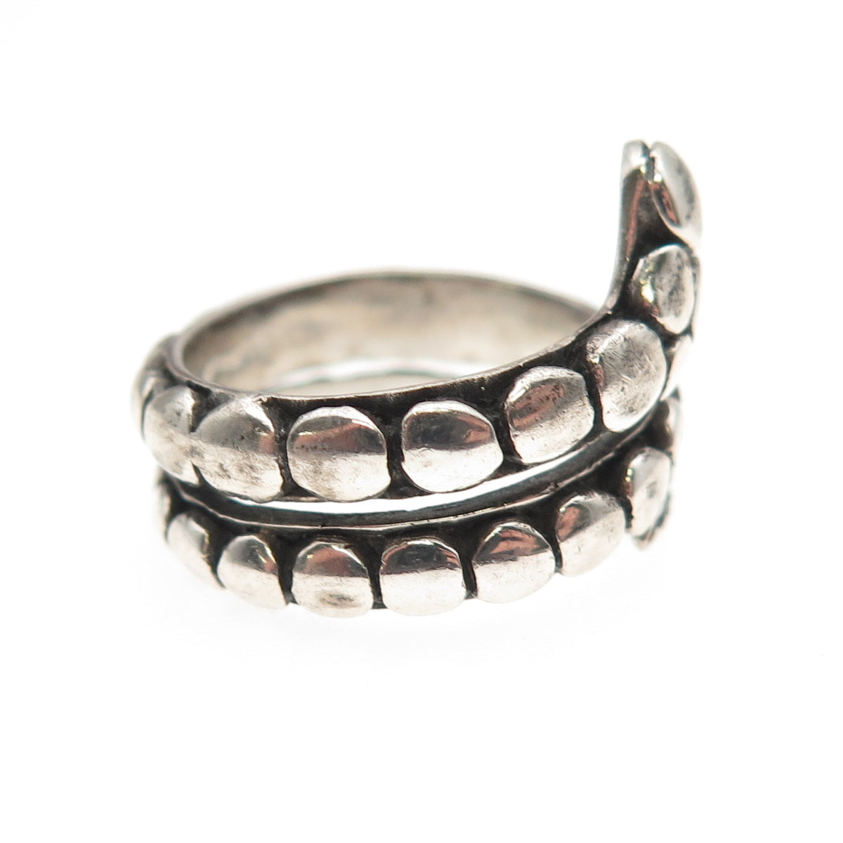 925 Sterling Silver Vintage Snake Dotted Oxidized Adjustable Wrap Ring Size 7