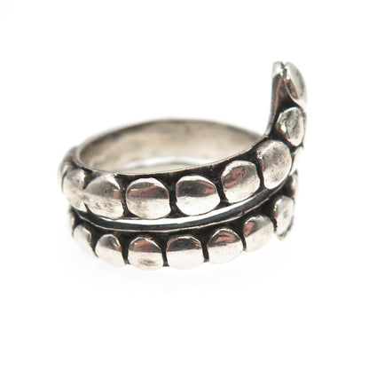 925 Sterling Silver Vintage Snake Dotted Oxidized Adjustable Wrap Ring Size 7