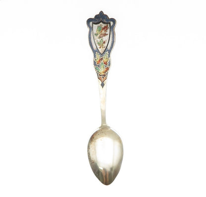 CARON BROS 925 Sterling Silver Antique Art Deco Enamel Maple Leaf Coffee Spoon