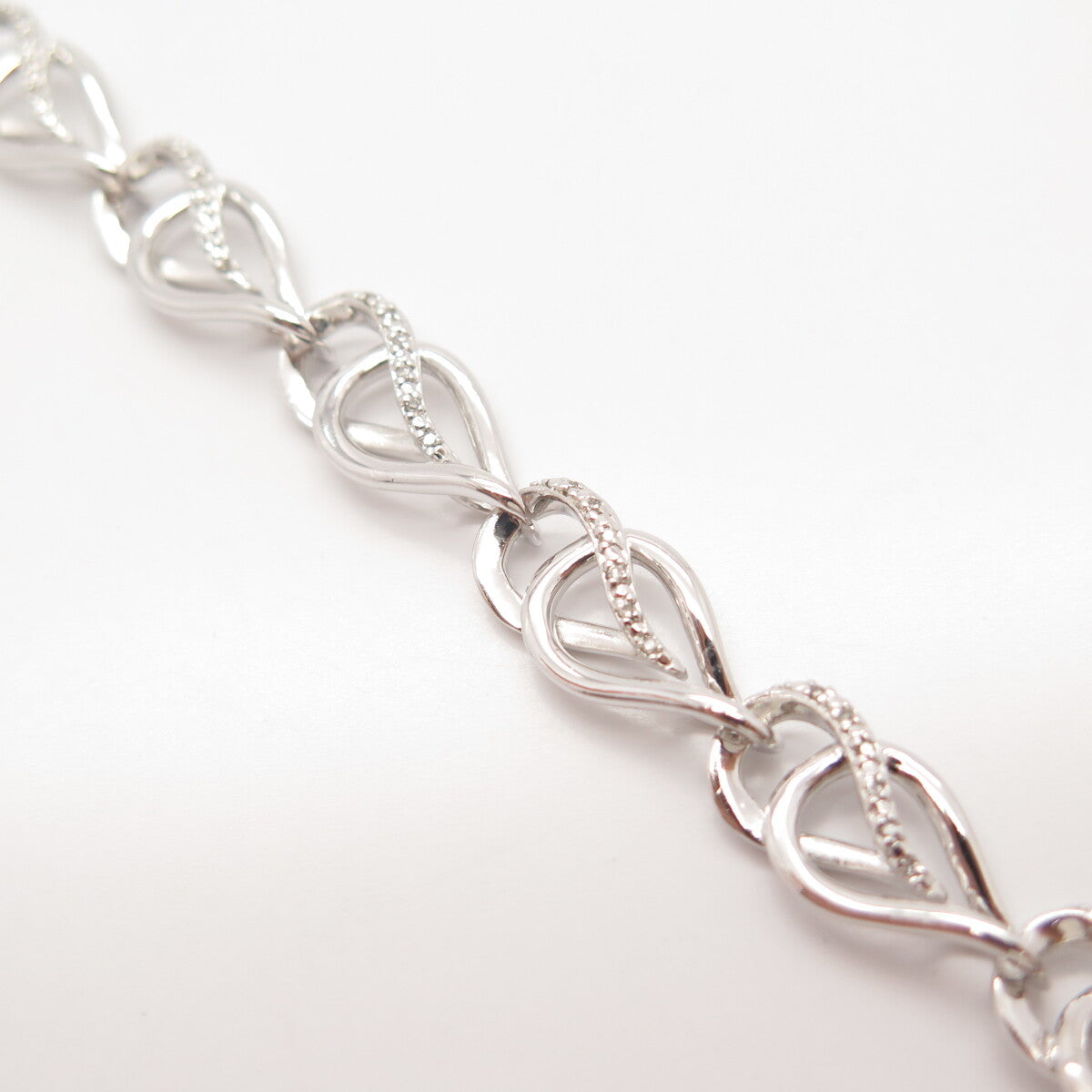 925 Sterling Silver SUN Real White Diamond Double Pear Link Bracelet 7"