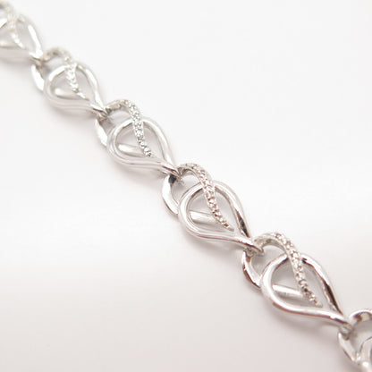 925 Sterling Silver SUN Real White Diamond Double Pear Link Bracelet 7"