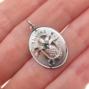 925 Sterling Silver Vintage Rhinestone St. Thomas VI Mini Charm Pendant