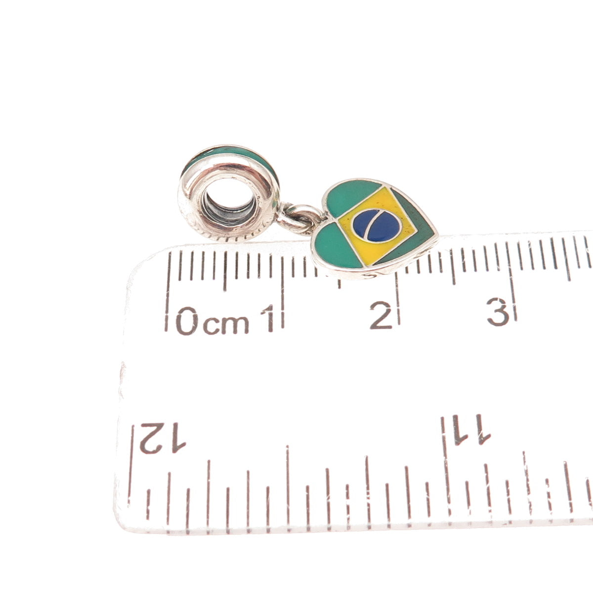 Pandora 925 Sterling Silver Enamel Brasil Heart Dangle Charm