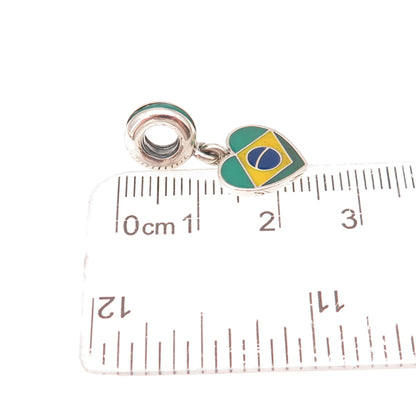 Pandora 925 Sterling Silver Enamel Brasil Heart Dangle Charm
