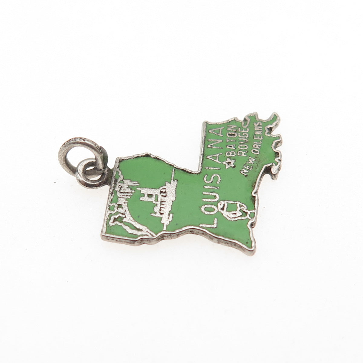 FRENCH & FRANKLIN 925 Sterling Silver Vintage Enamel Louisiana Mini Pendant