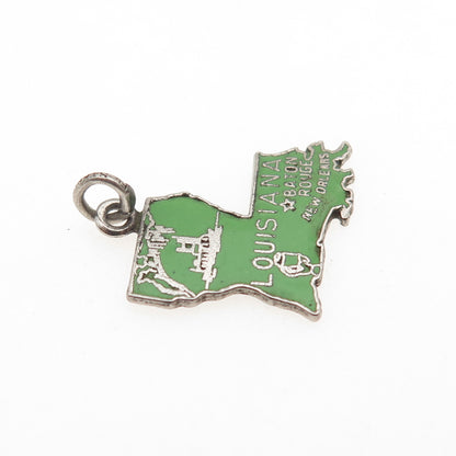 FRENCH & FRANKLIN 925 Sterling Silver Vintage Enamel Louisiana Mini Pendant