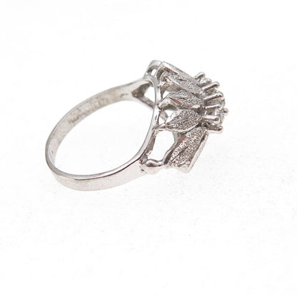 Uncas 925 Sterling Silver Antique Art Deco Rhinestone Floral Ring Size 5.75