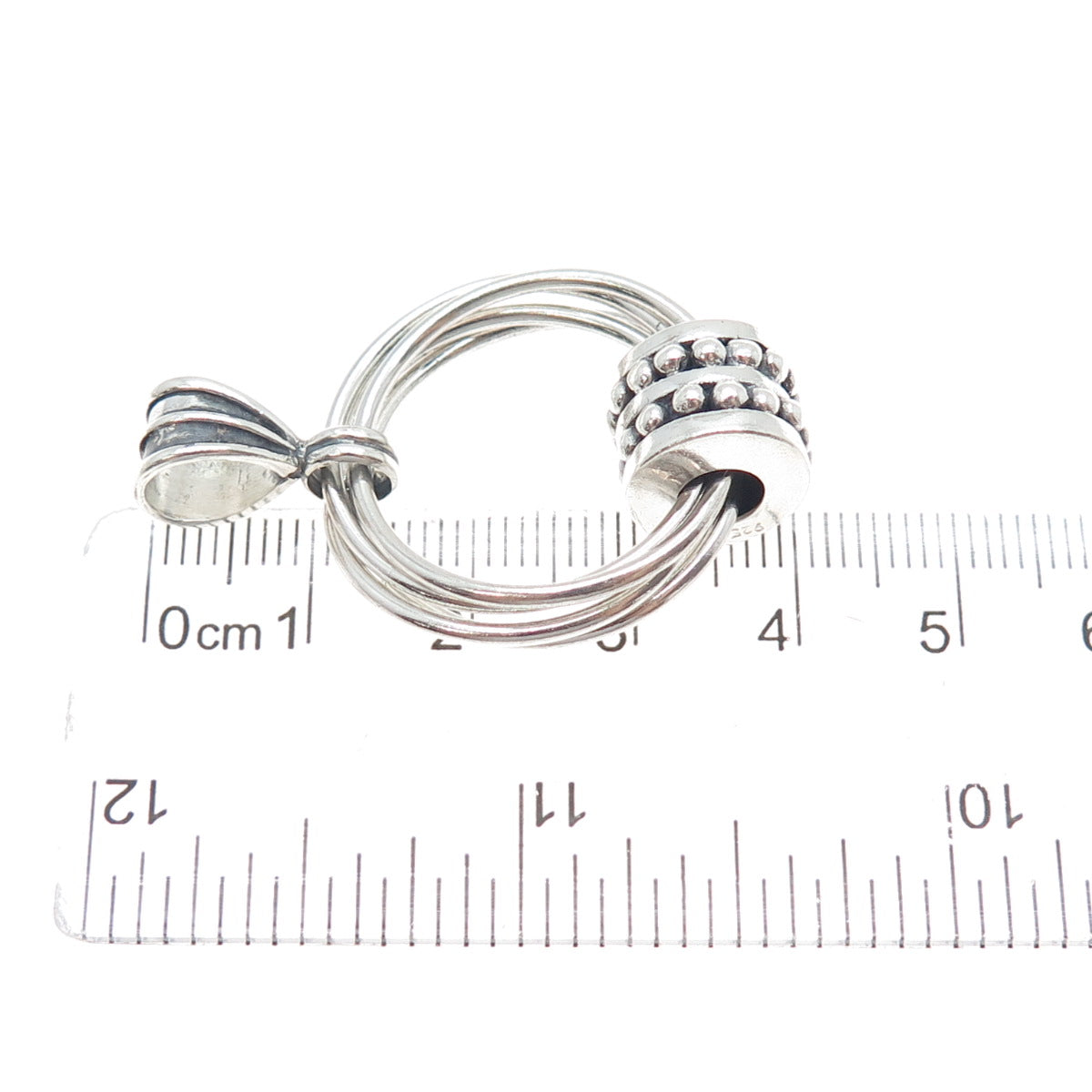 925 Sterling Silver Vintage Modernist Interlocked Circle Beaded Charm Pendant