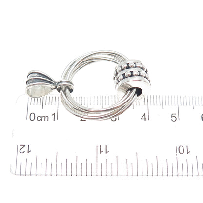 925 Sterling Silver Vintage Modernist Interlocked Circle Beaded Charm Pendant