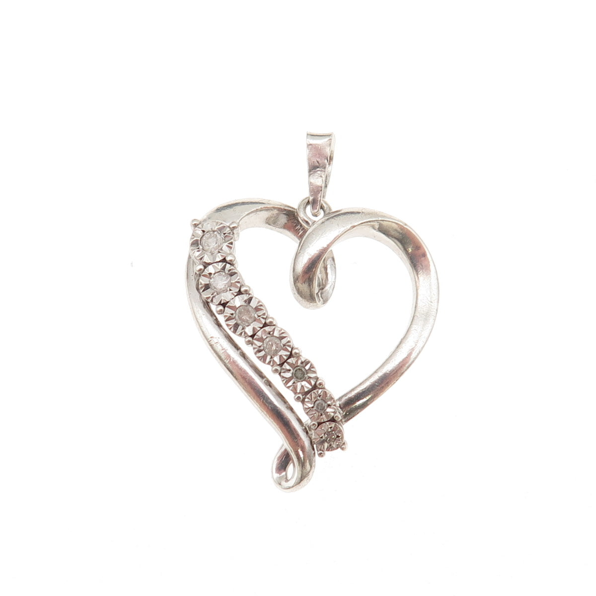 RL Richline 925 Sterling Silver Real Round-Cut Diamond Heart Charm Pendant