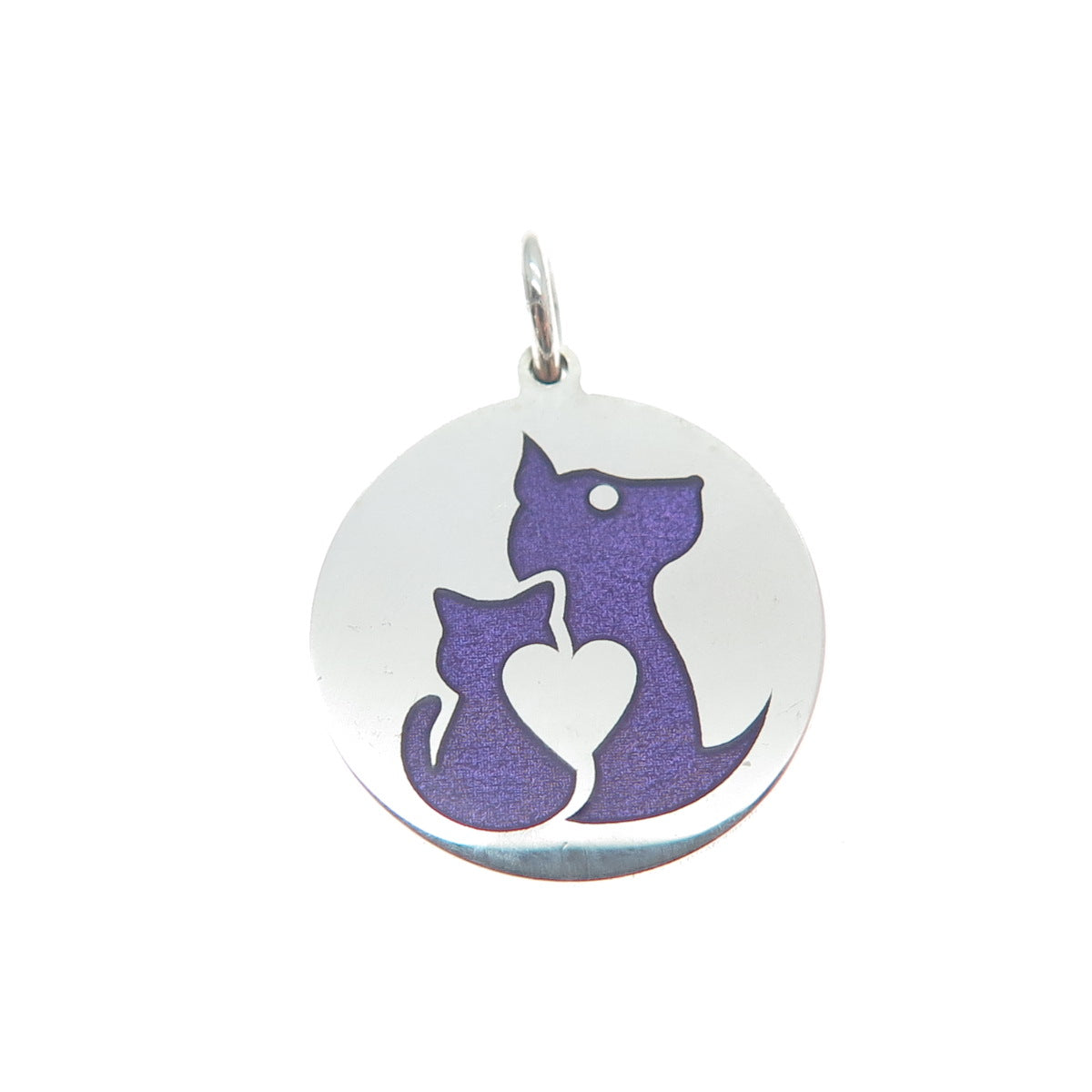 925 Sterling Silver Purple Enamel Dog & Cat Friendship Minimalist Charm Pendant