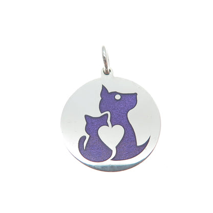 925 Sterling Silver Purple Enamel Dog & Cat Friendship Minimalist Charm Pendant
