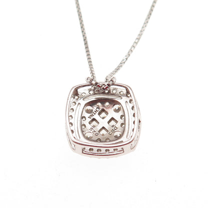 925 Sterling Silver Italy Round & Princess-Cut C Z Box Chain Necklace 16"