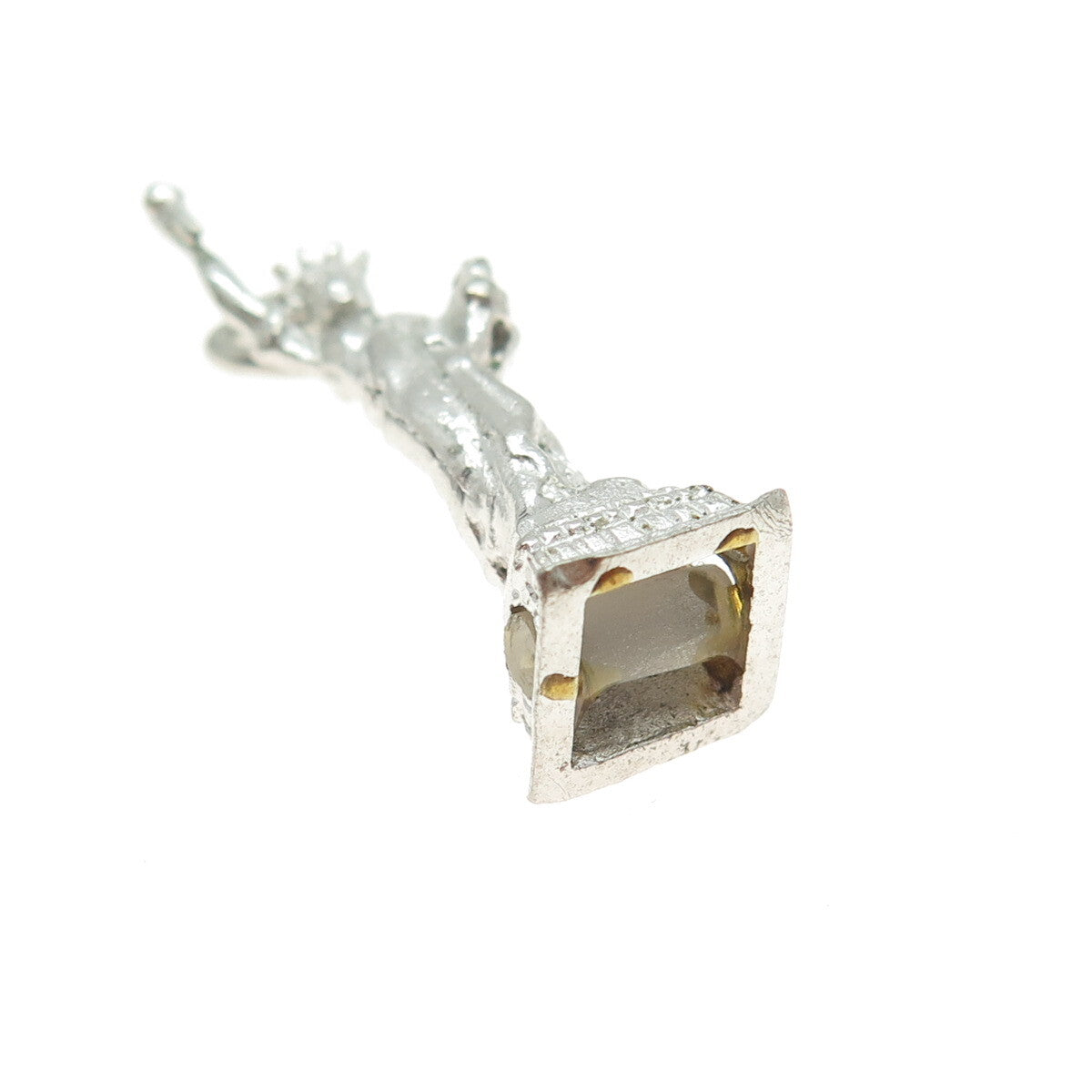 925 Sterling Silver Vintage Lemon Glass Statue of Liberty 3D Pendant