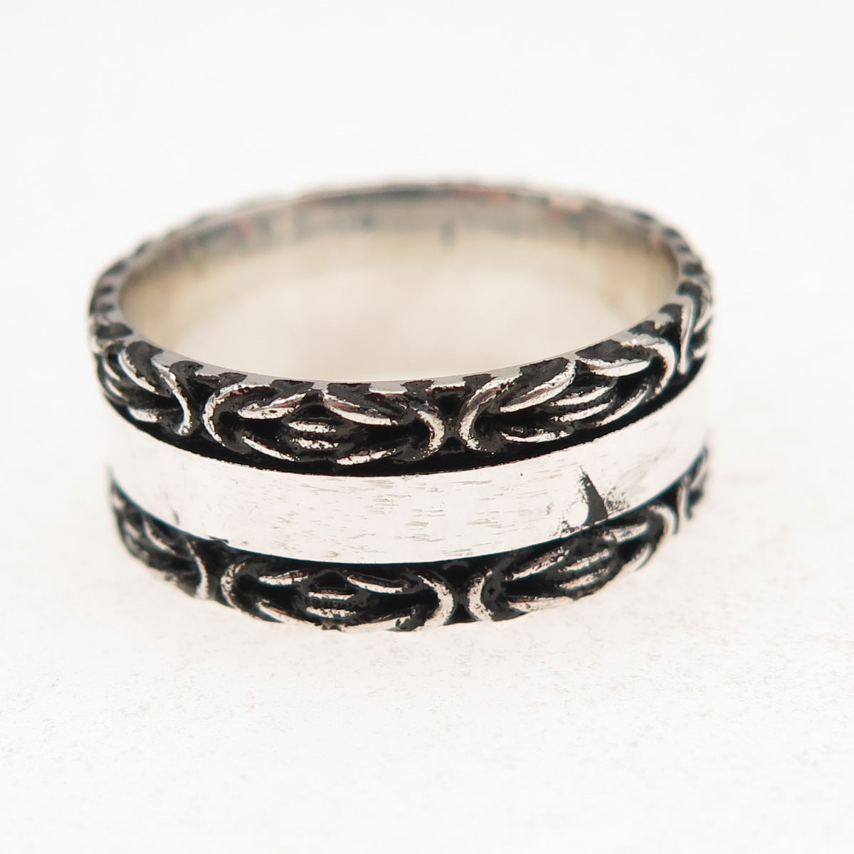 925 Sterling Silver Vintage Byzantine Oxidized Band Ring Size 10.25