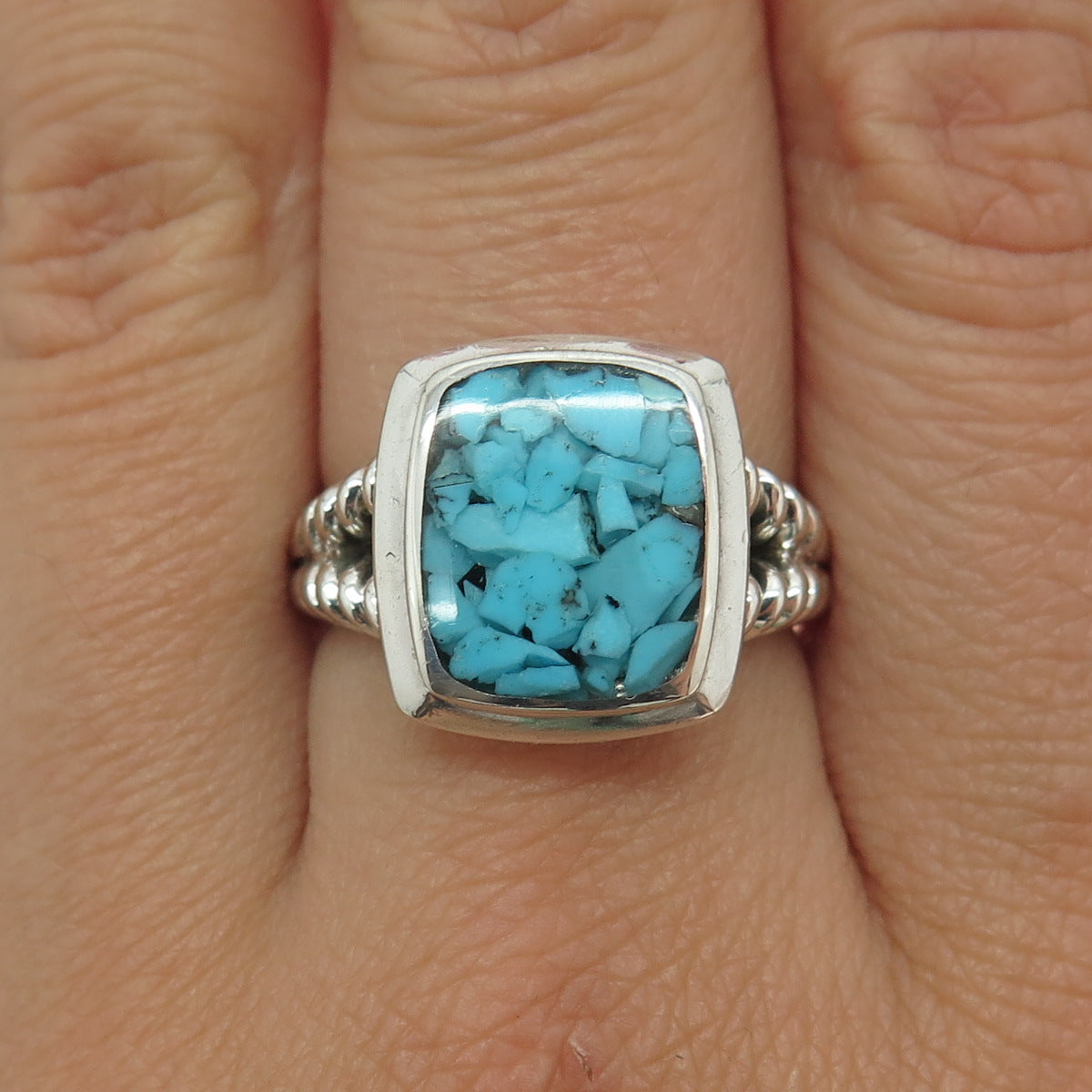 COLORE SG 925 Sterling Silver Real Turquoise Inlay Ring Size 8.5