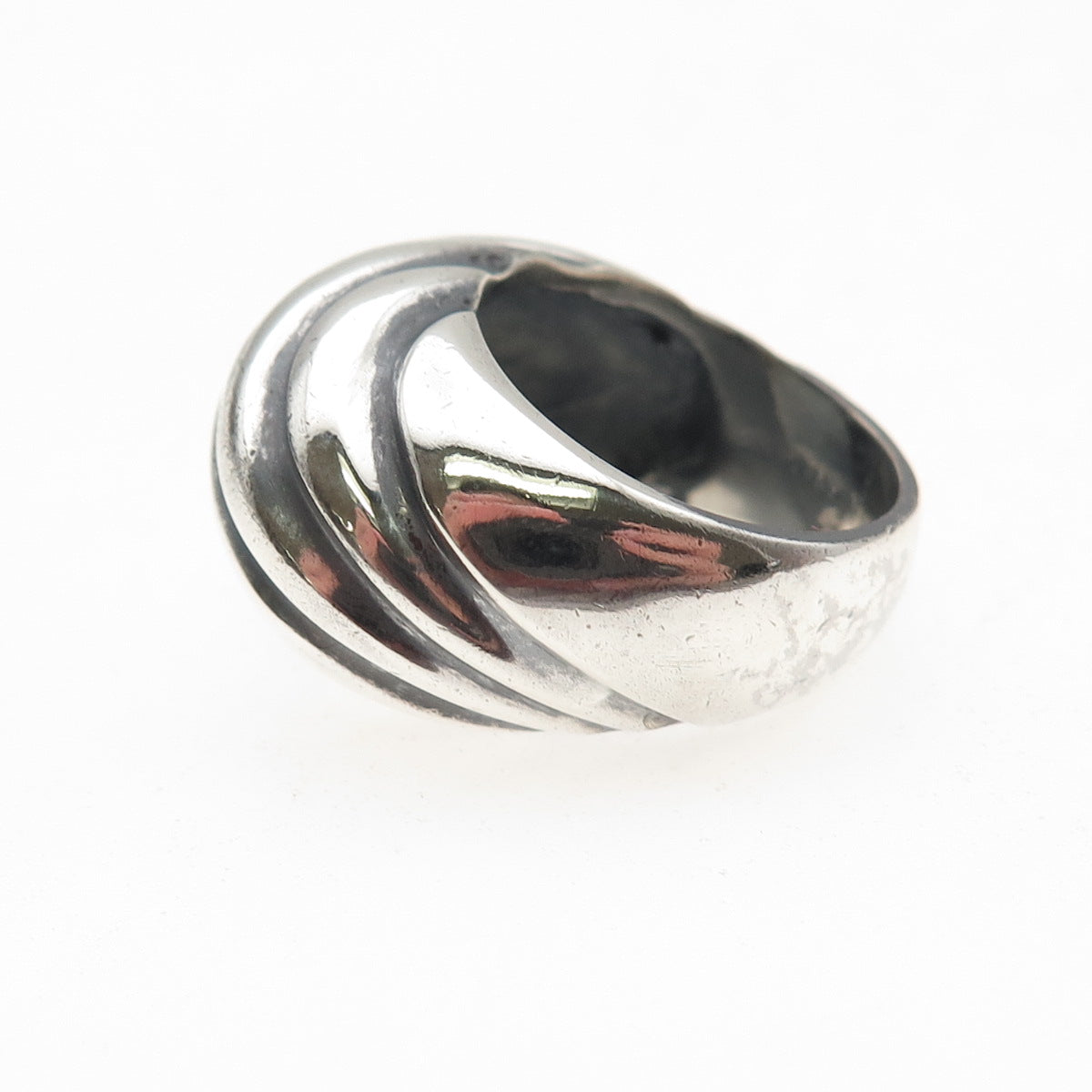 925 Sterling Silver Vintage Modernist Ribbed Oxidized Ring Size 7