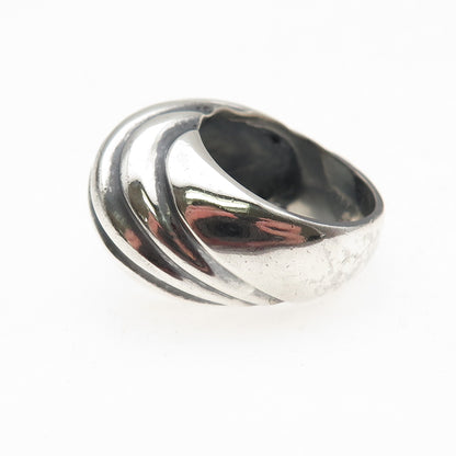 925 Sterling Silver Vintage Modernist Ribbed Oxidized Ring Size 7