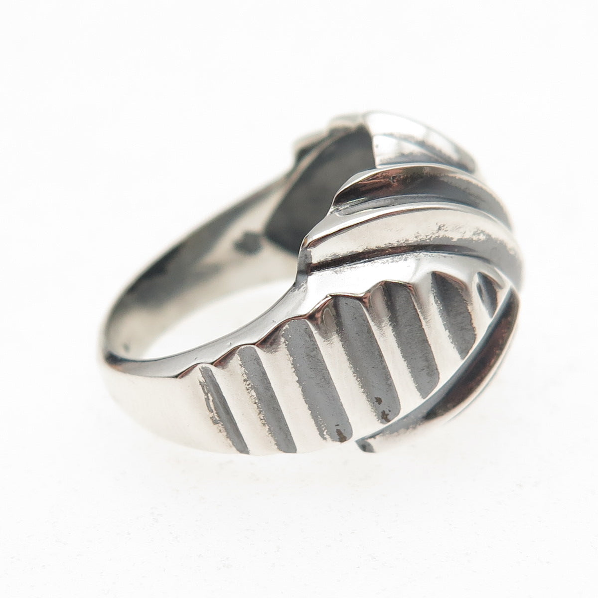 925 Sterling Silver Vintage Modernist X-Shape Oxidized Dome Ring Size 6.5