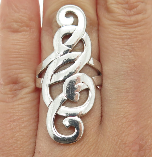 925 Sterling Silver Vintage Scroll Swirl Statement Ring Size 6