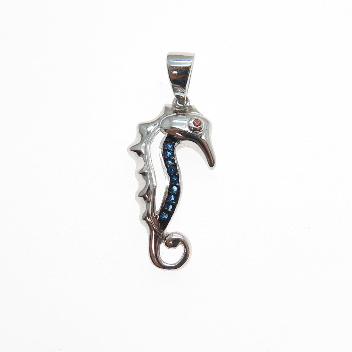 925 Sterling Silver Round-Cut Blue & Red C Z Seahorse Charm Pendant
