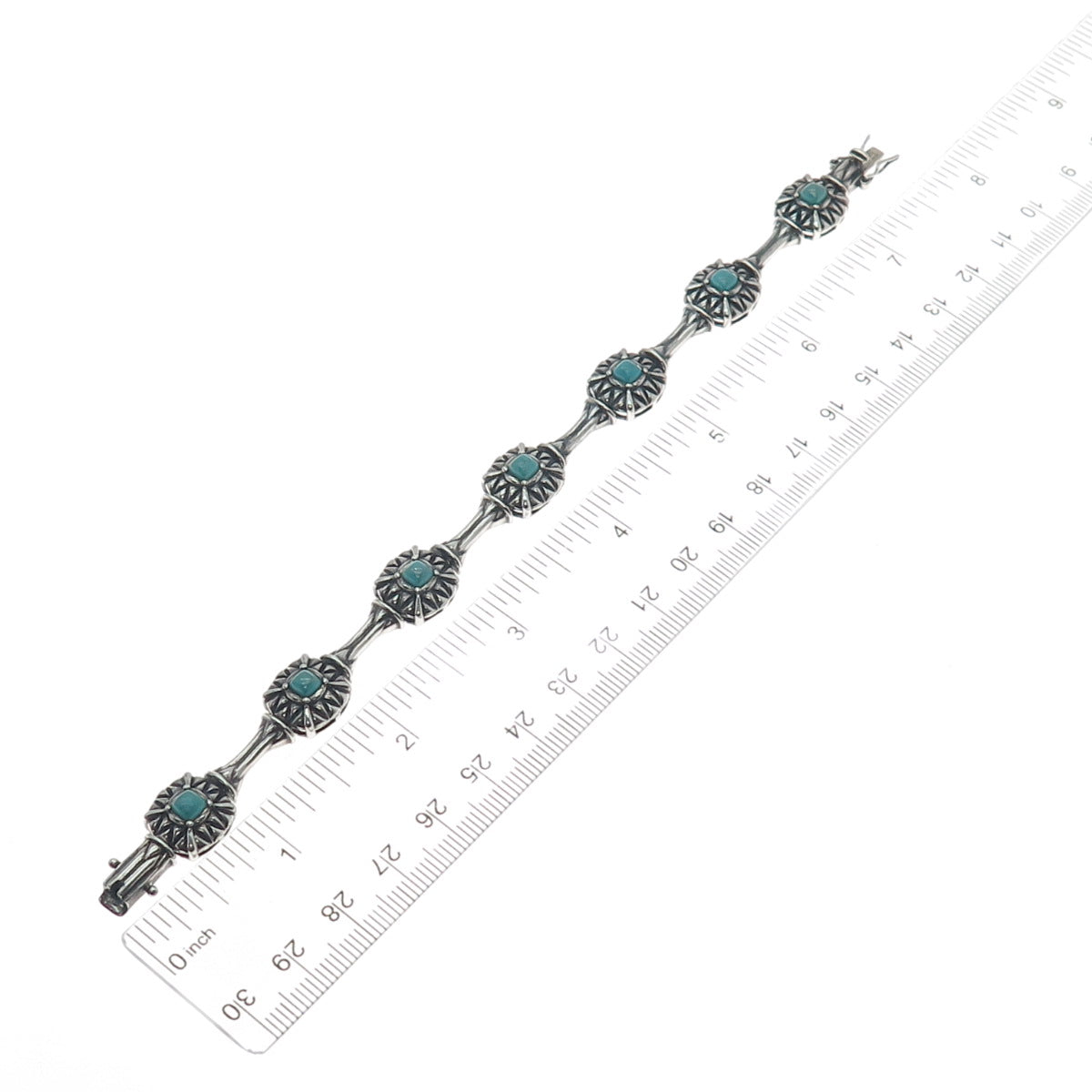 ROSS SIMONS 925 Sterling Silver Vintage Real Turquoise Station Bracelet 7.25"