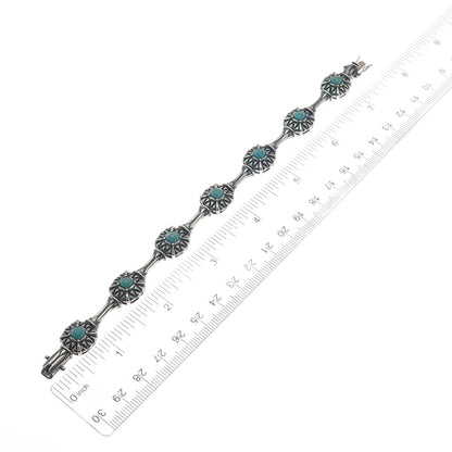 ROSS SIMONS 925 Sterling Silver Vintage Real Turquoise Station Bracelet 7.25"